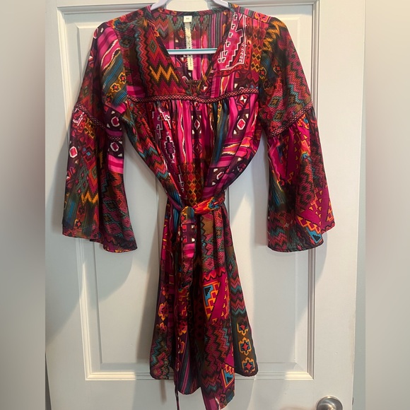 Uncle Frank Dresses & Skirts - Uncle Frank Multicolor Boho Long Sleeve Dress - Pink, Red, Teal, Yellow